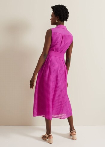 Phase Eight Carey Sleeveless Check Dress Pink Australia | QL7256908